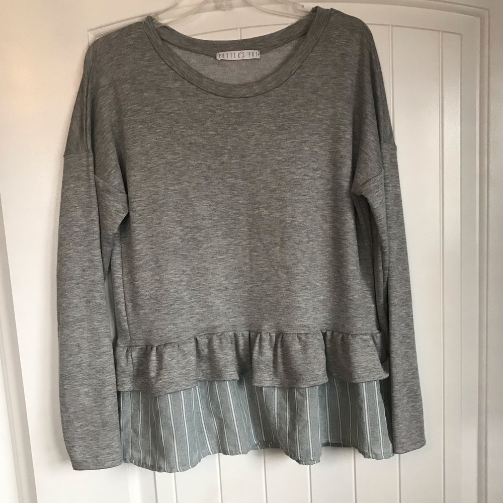 NWOT Potter’s pot gray and mint stripe shirt